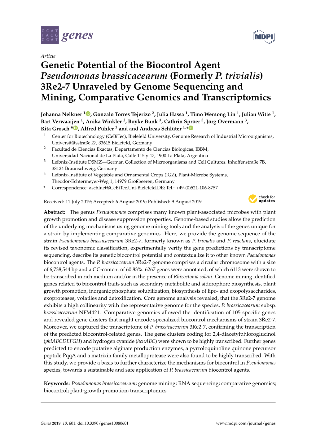 Genetic Potential of the Biocontrol Agent Pseudomonas Brassicacearum (Formerly P