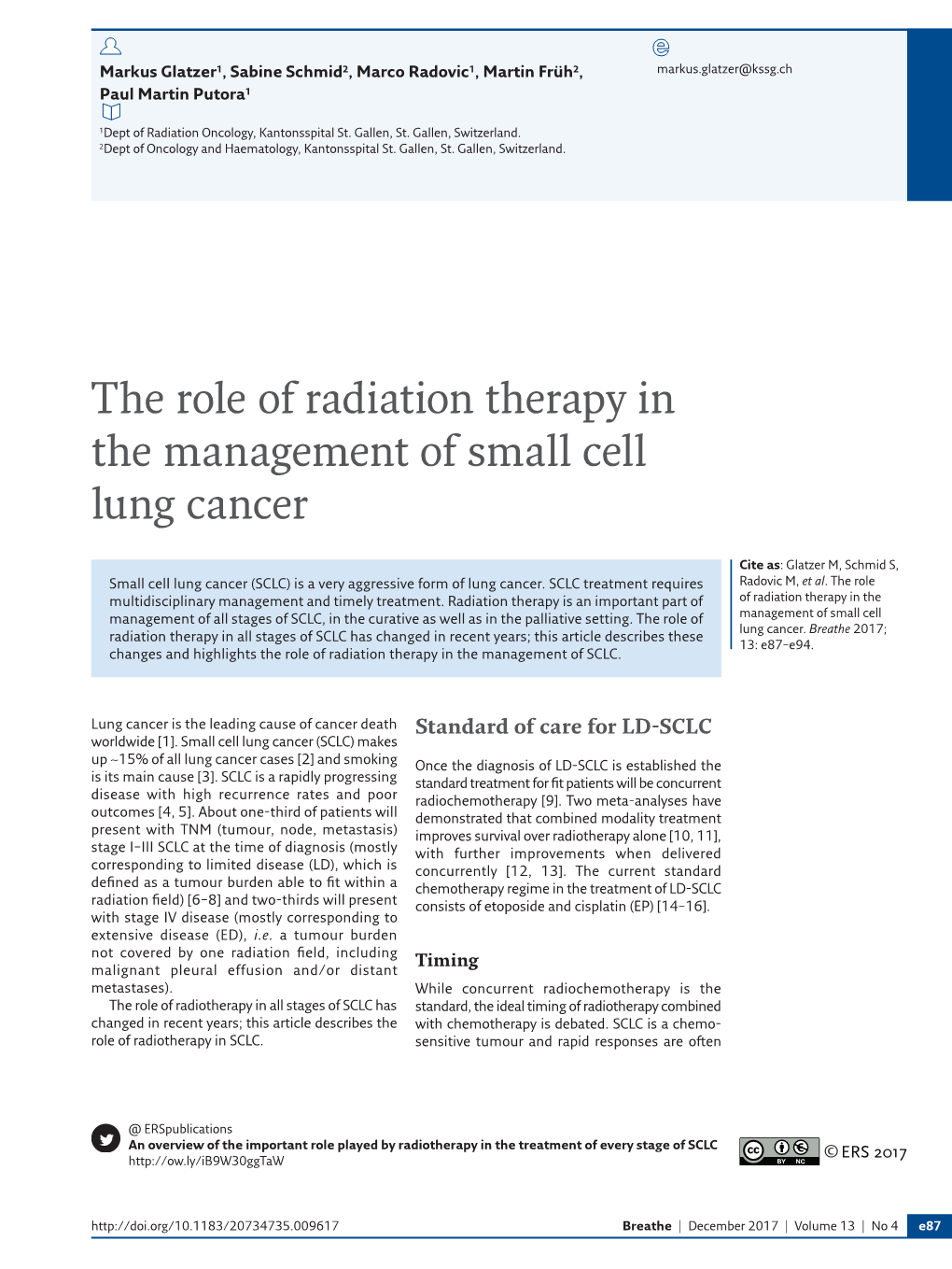 The Role of Radiation Therapy in the Management of Small Cell Lung Cancer