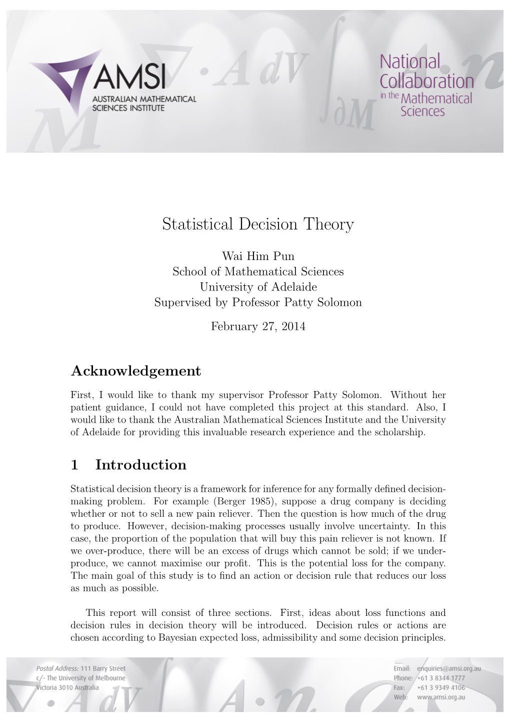 Statistical Decision Theory