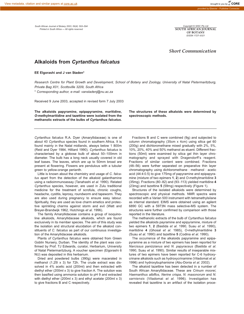 Alkaloids from Cyrtanthus Falcatus