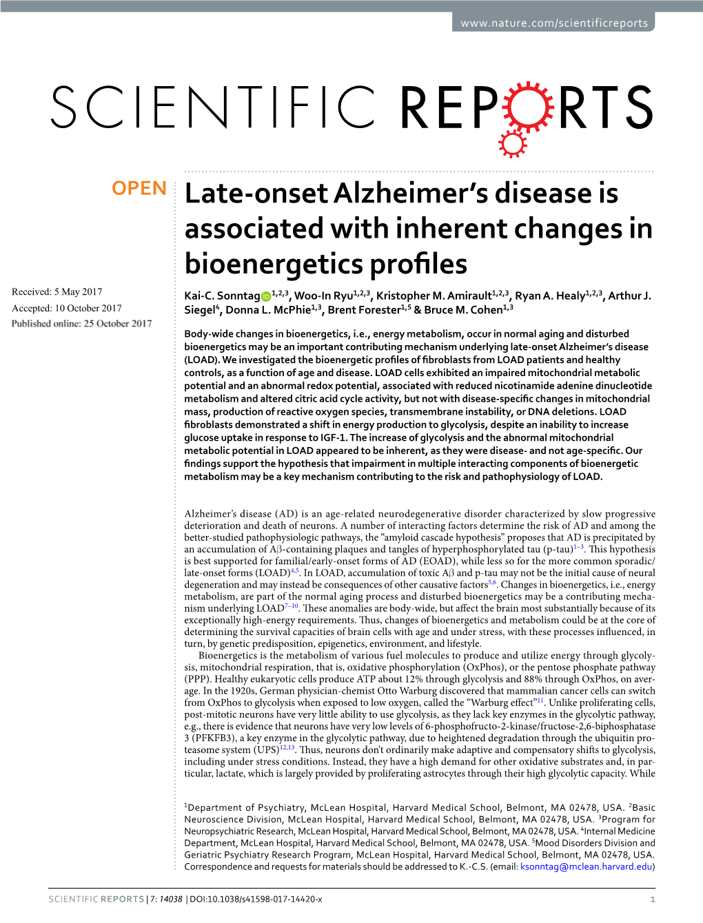 Late-Onset Alzheimer's Disease Is Associated with Inherent Changes In