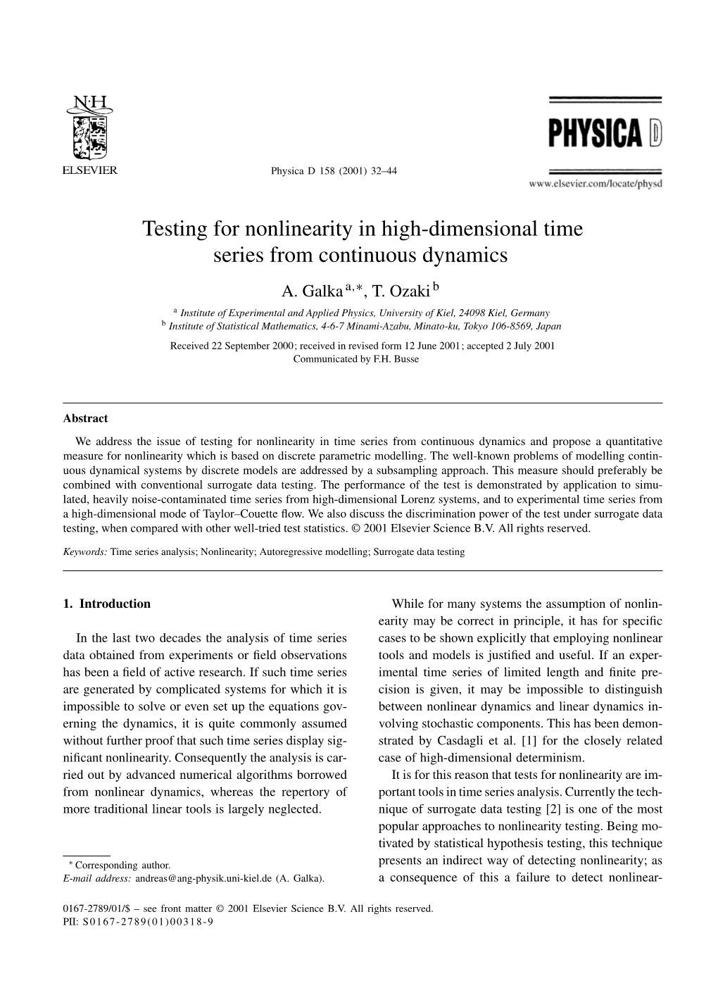 Testing for Nonlinearity in High-Dimensional Time Series from Continuous Dynamics A