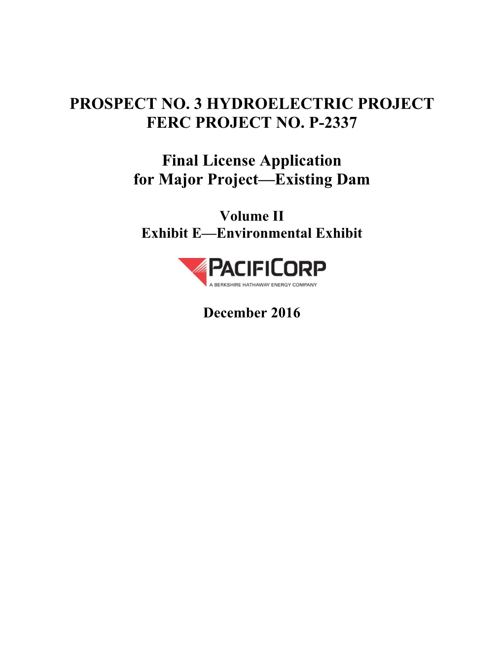 Prospect No. 3 Hydroelectric Project Ferc Project No. P-2337