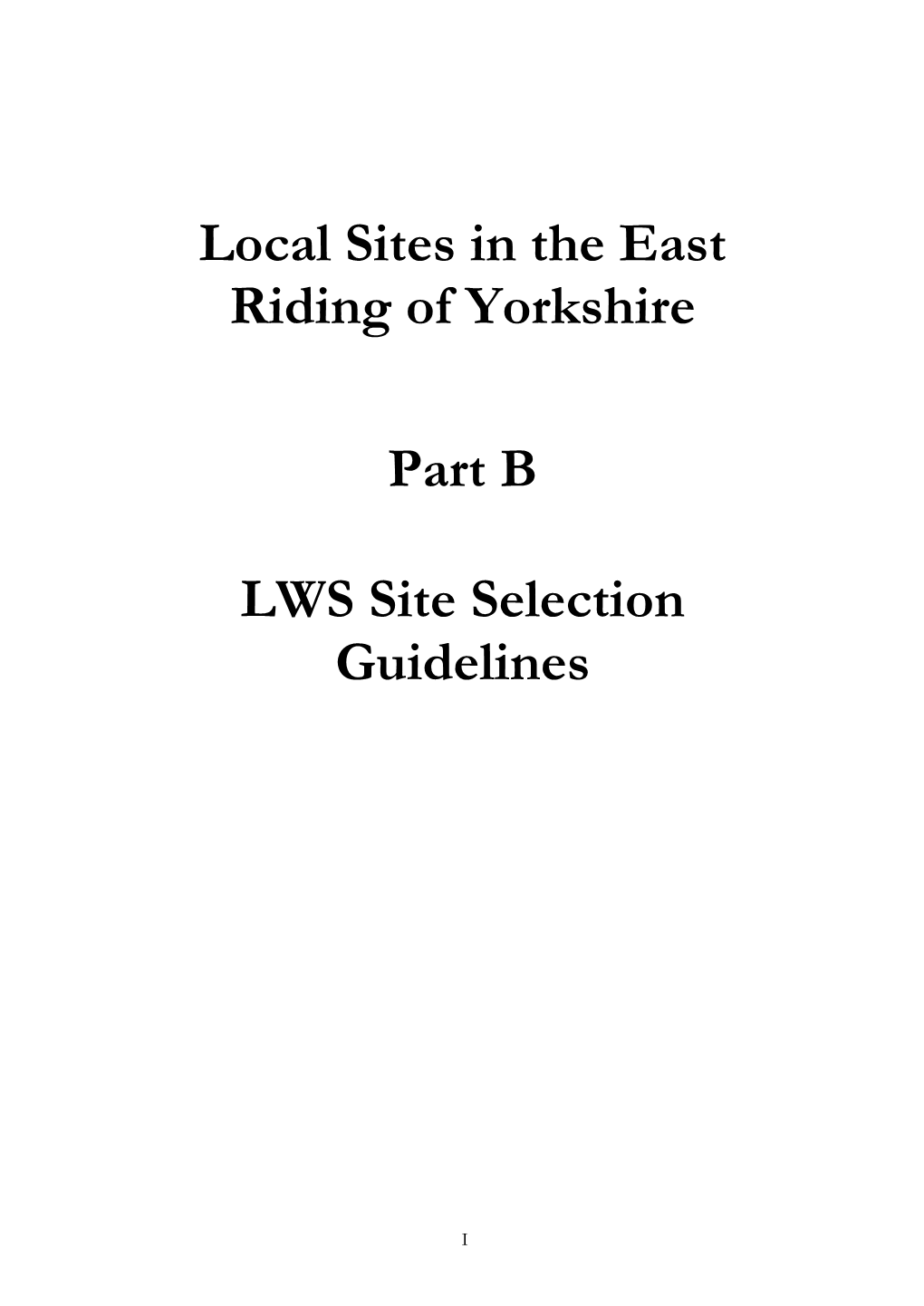 Contents Part B – LWS Site Selection Guidelines