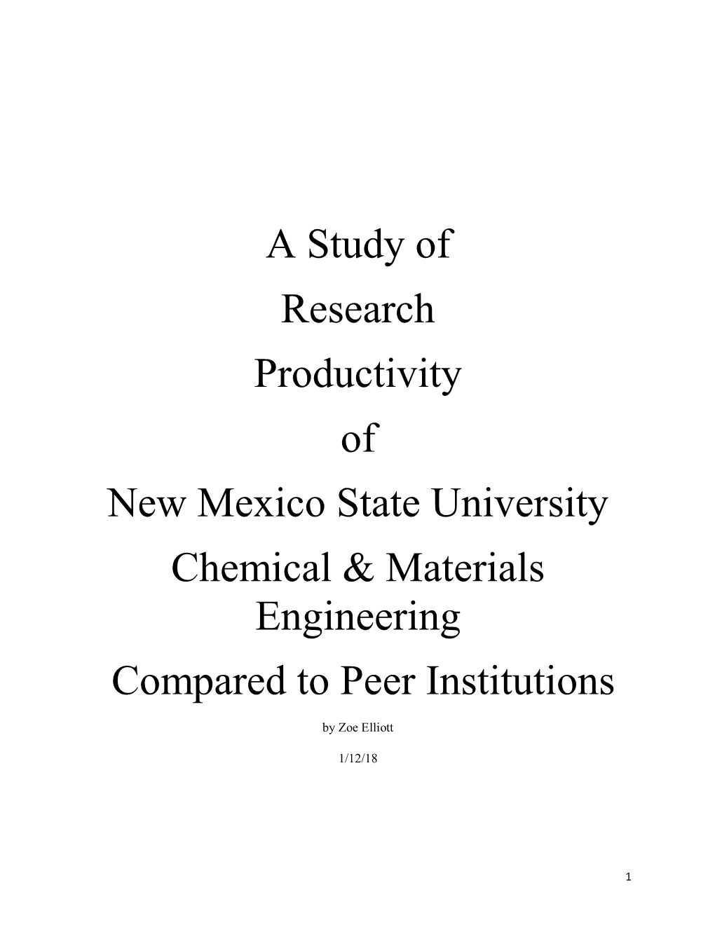 A Study of Research Productivity of New Mexico State University Chemical & Materials Engineering Compared to Peer Institutions