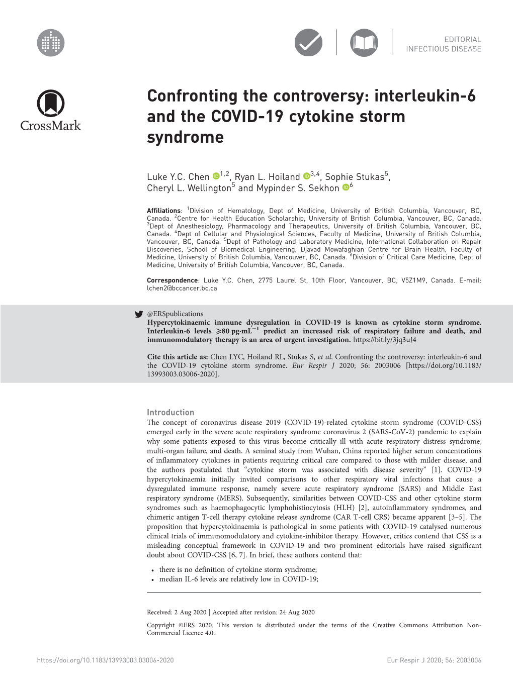 Interleukin-6 and the COVID-19 Cytokine Storm Syndrome