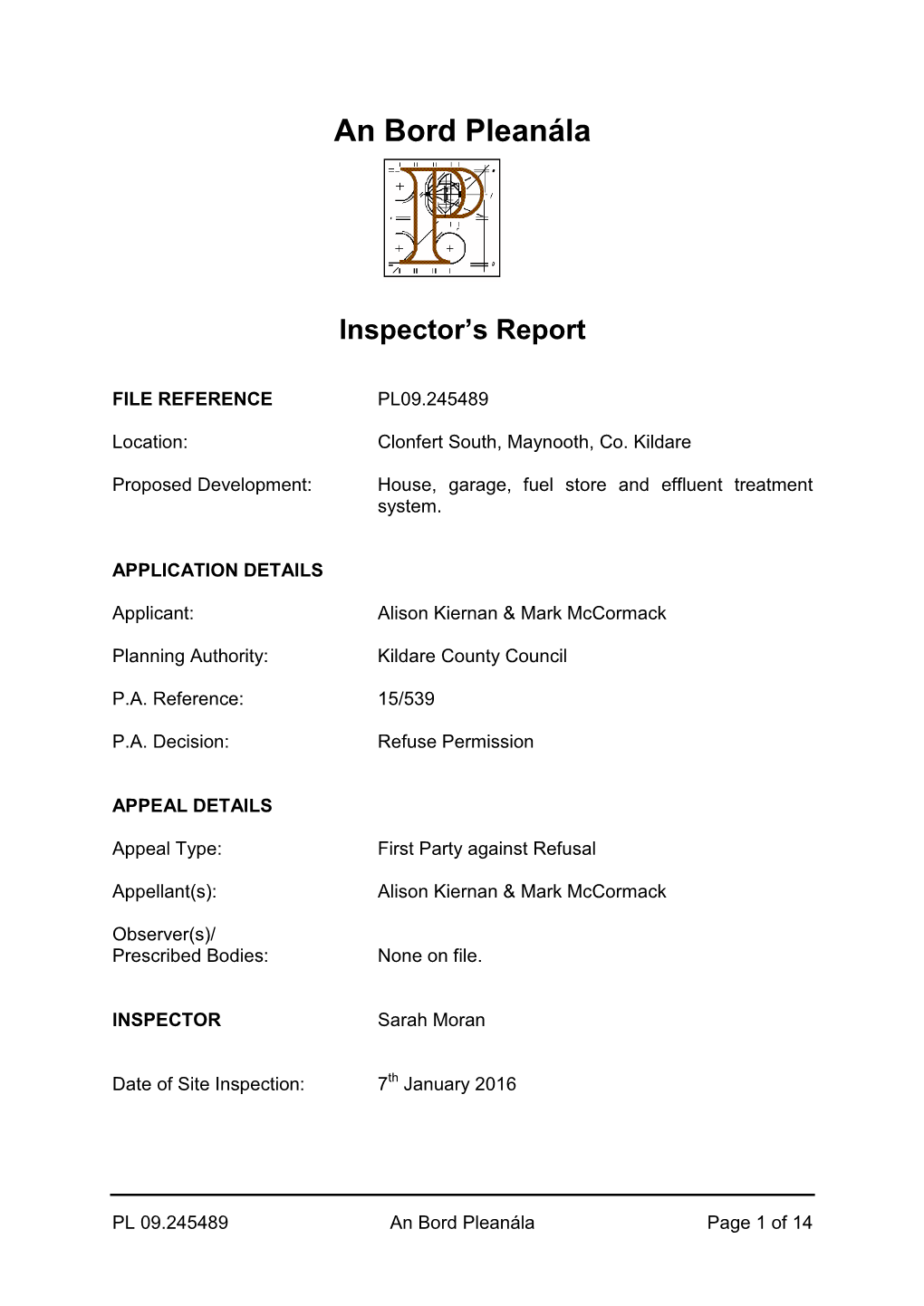 An Bord Pleanála Inspector's Report