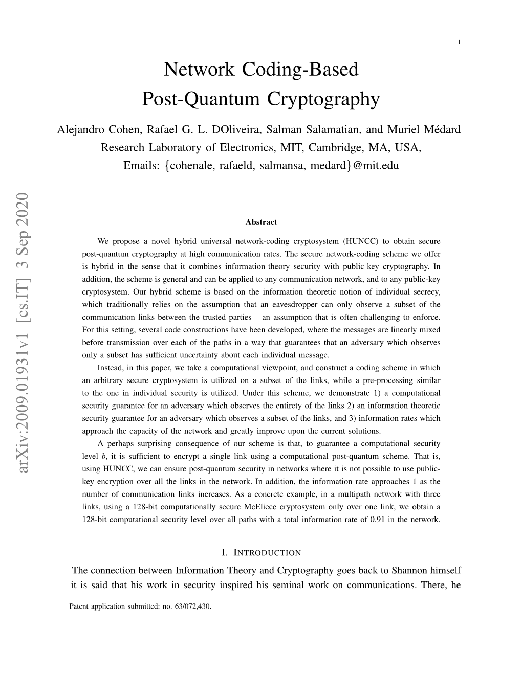 Network Coding-Based Post-Quantum Cryptography