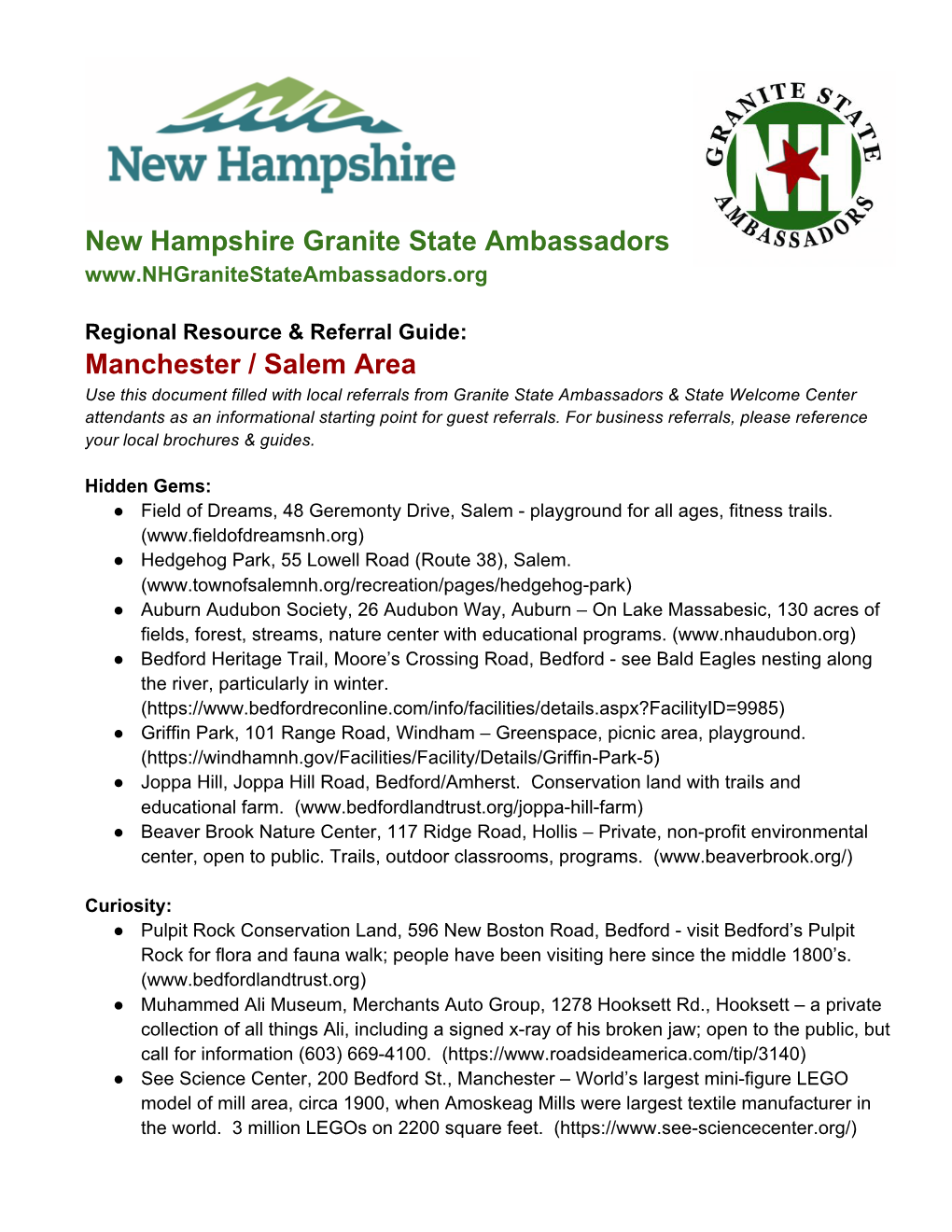 New Hampshire Granite State Ambassadors Manchester / Salem