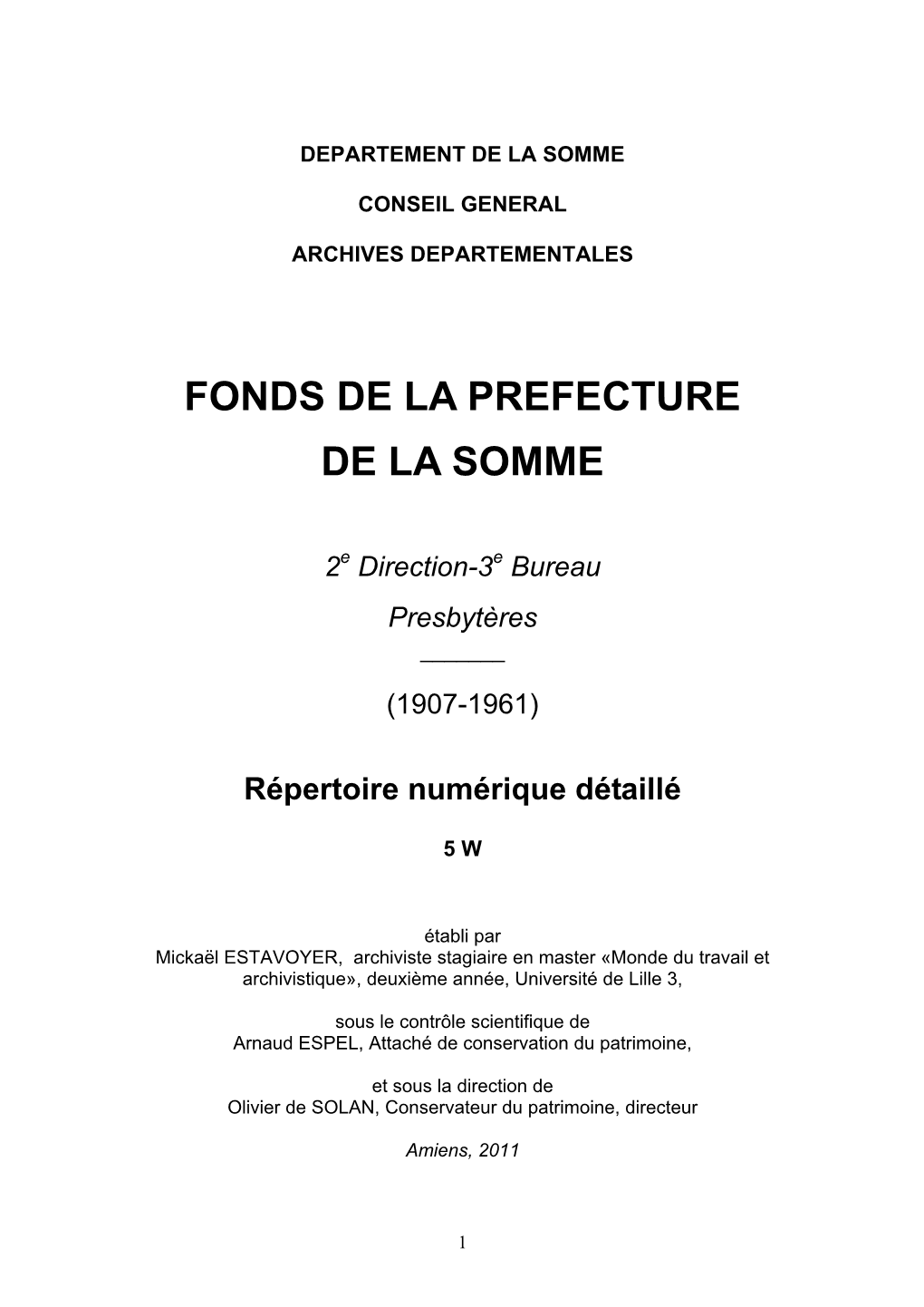 Fonds De La Prefecture De La Somme