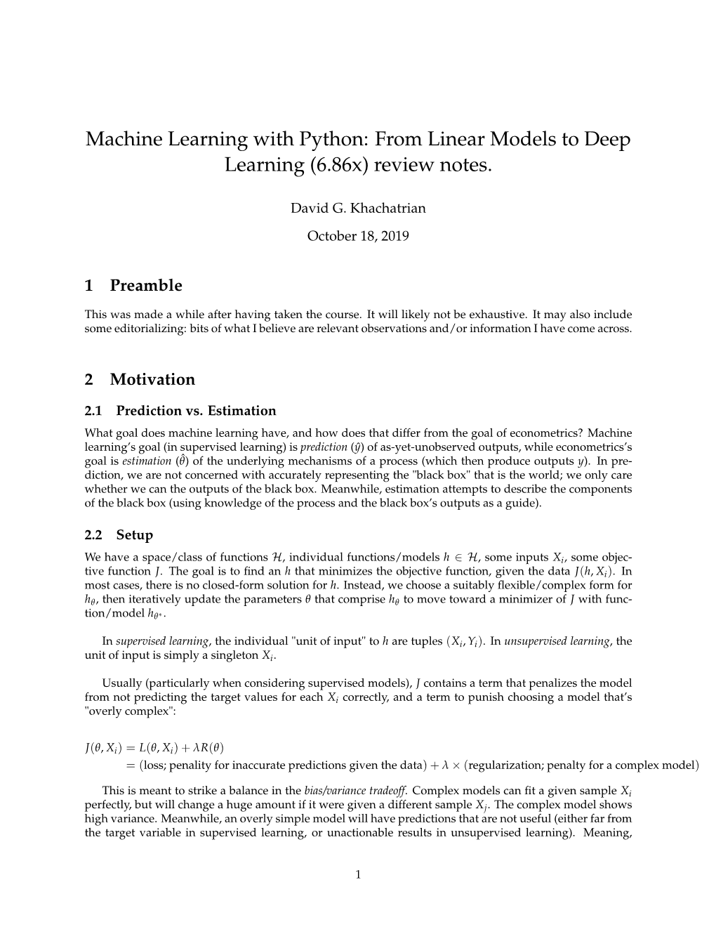 From Linear Models to Deep Learning (6.86X) Review Notes