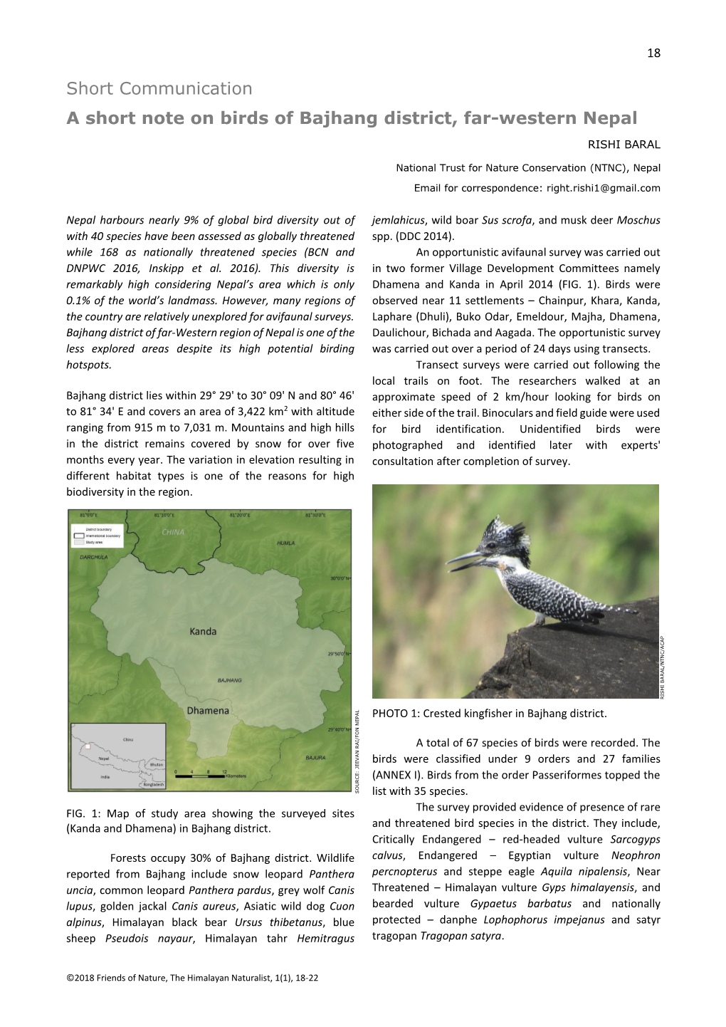 Short Communication a Short Note on Birds of Bajhang District, Far-Western Nepal