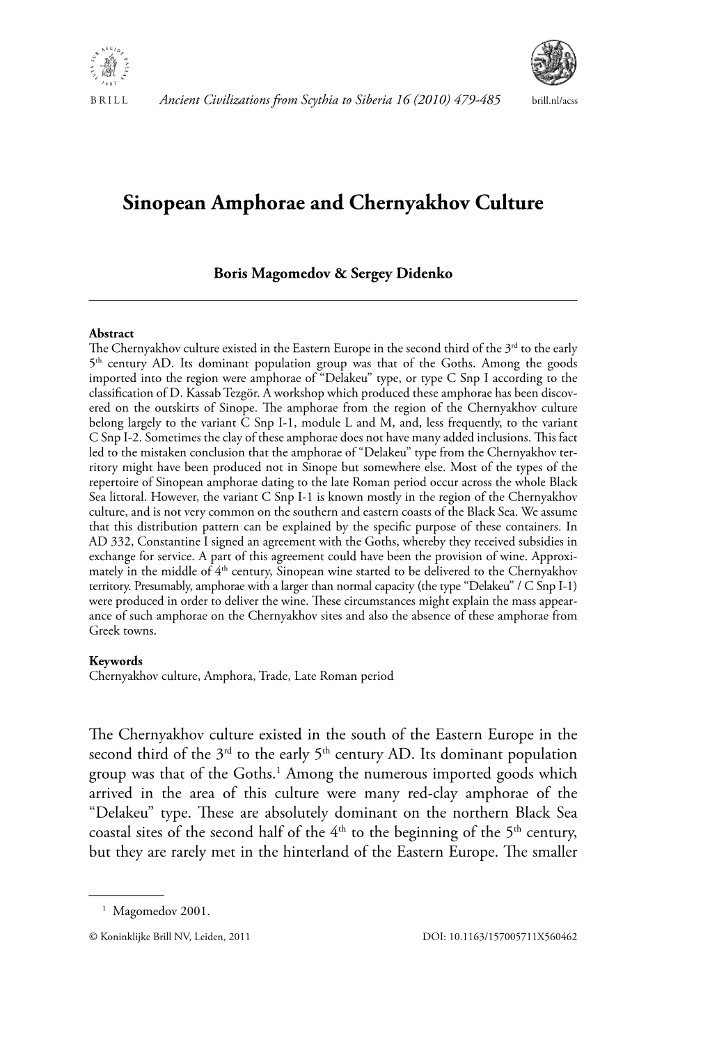 Sinopean Amphorae and Chernyakhov Culture