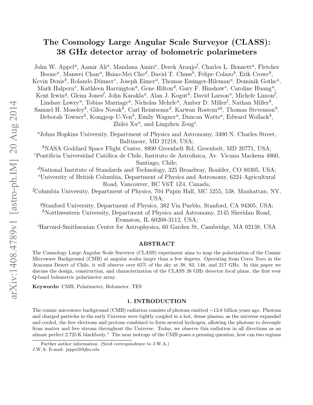 (CLASS): 38 Ghz Detector Array of Bolometric Polarimeters