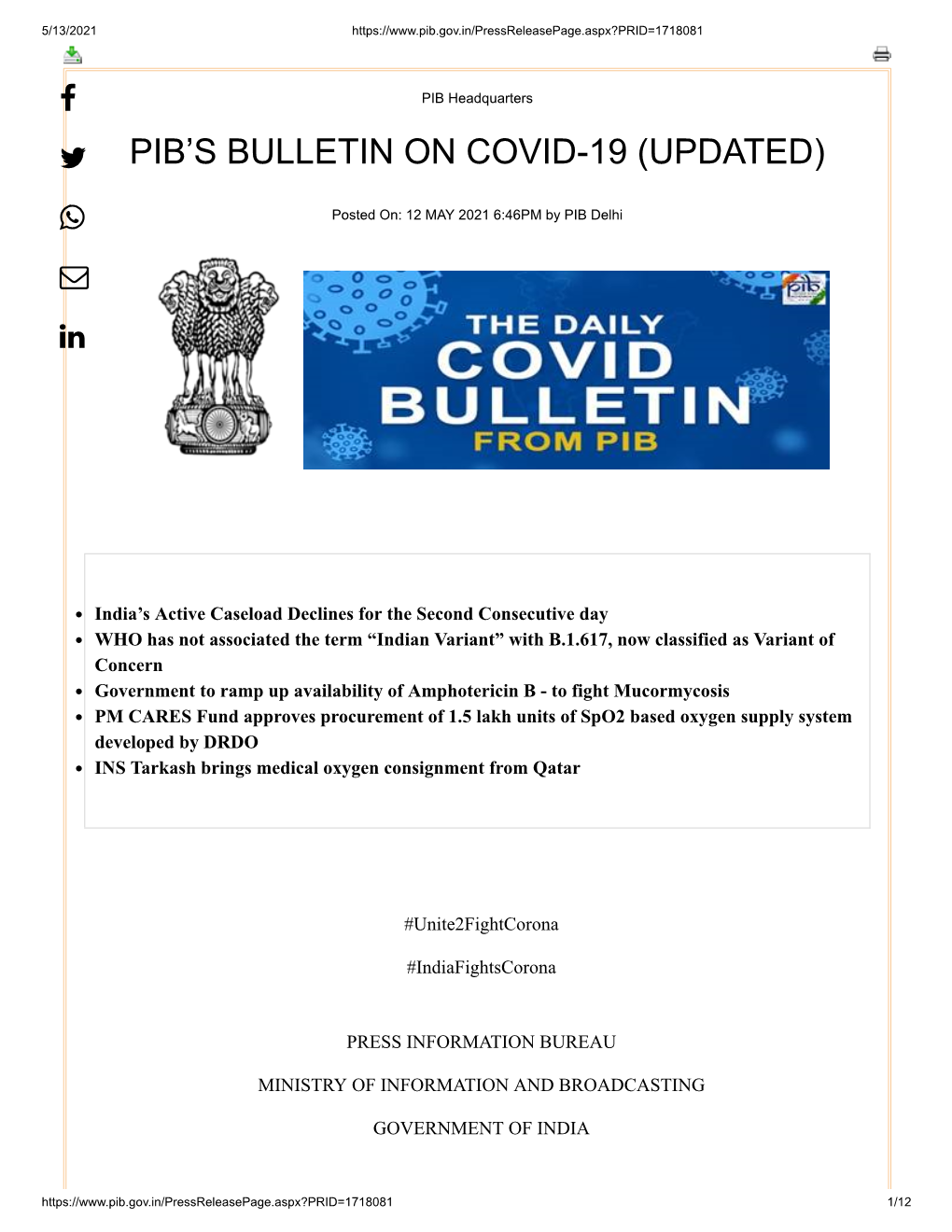 Pib's Bulletin on Covid-19 (Updated)