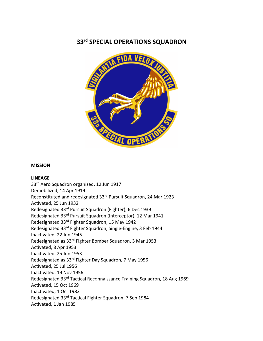 33Rd SPECIAL OPERATIONS SQUADRON