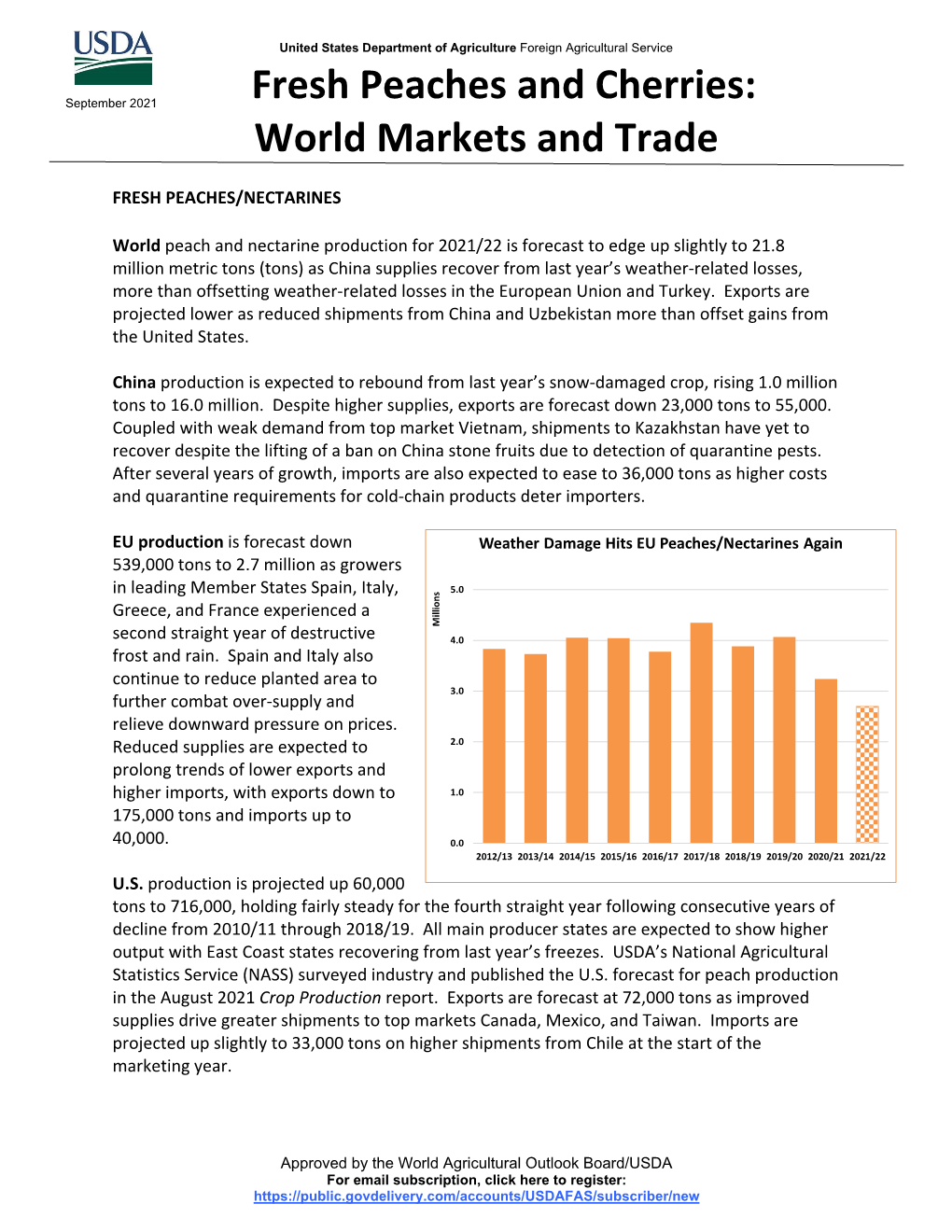 Fresh Peaches and Cherries: World Markets and Trade