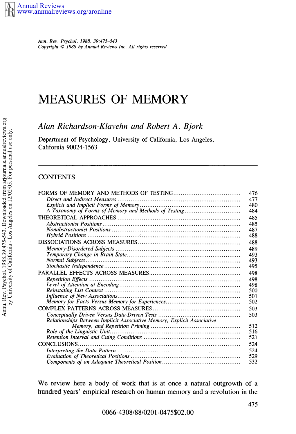 Measures of Memory