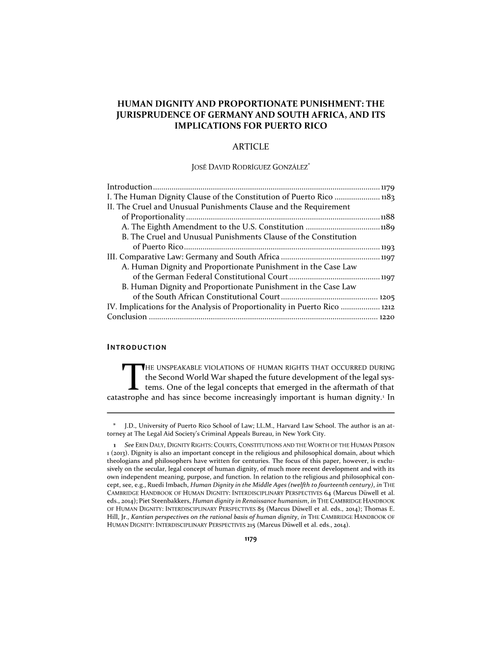 Human Dignity and Proportionate Punishment: the Jurisprudence of Germany and South Africa, and Its Implications for Puerto Rico