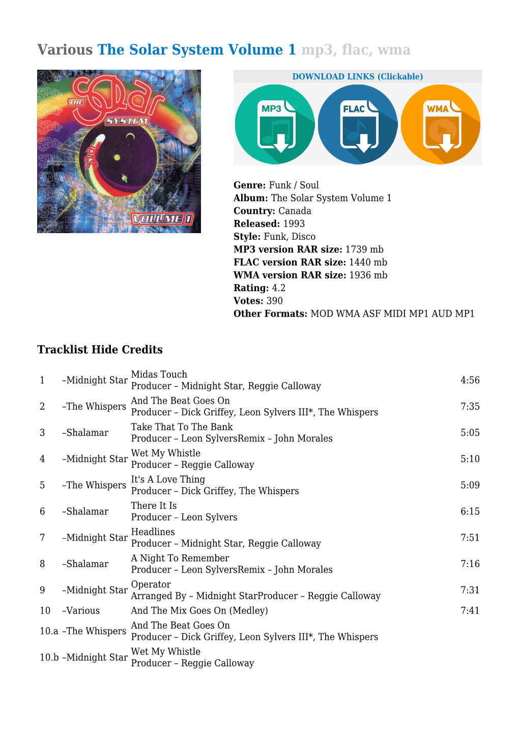 Various the Solar System Volume 1 Mp3, Flac, Wma