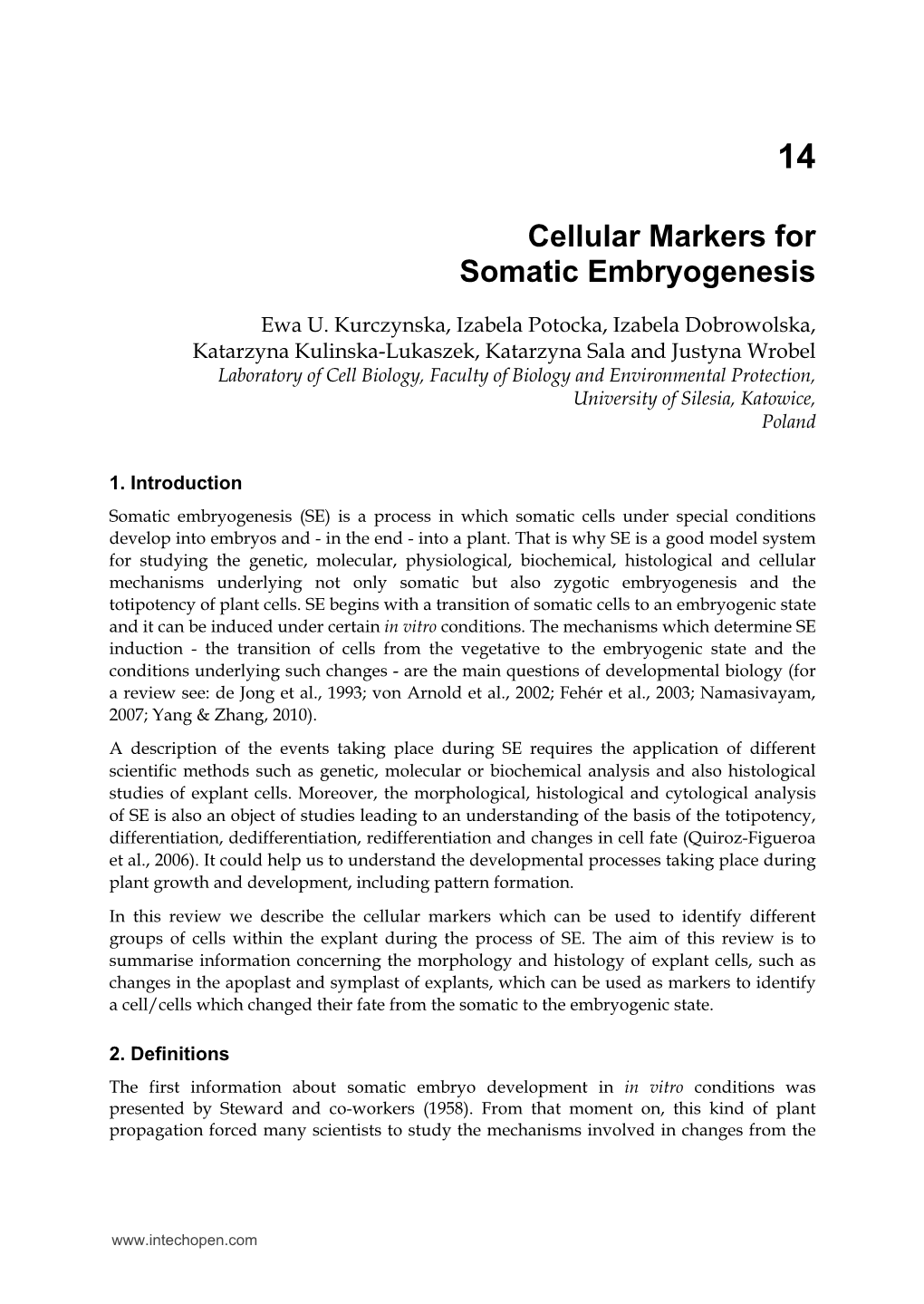 Cellular Markers for Somatic Embryogenesis