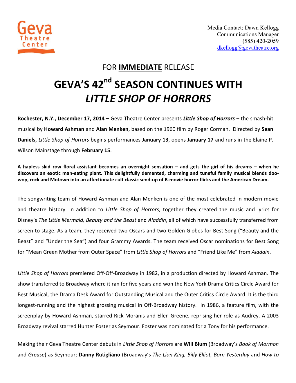 Geva's 42 Season Continues with Little Shop of Horrors
