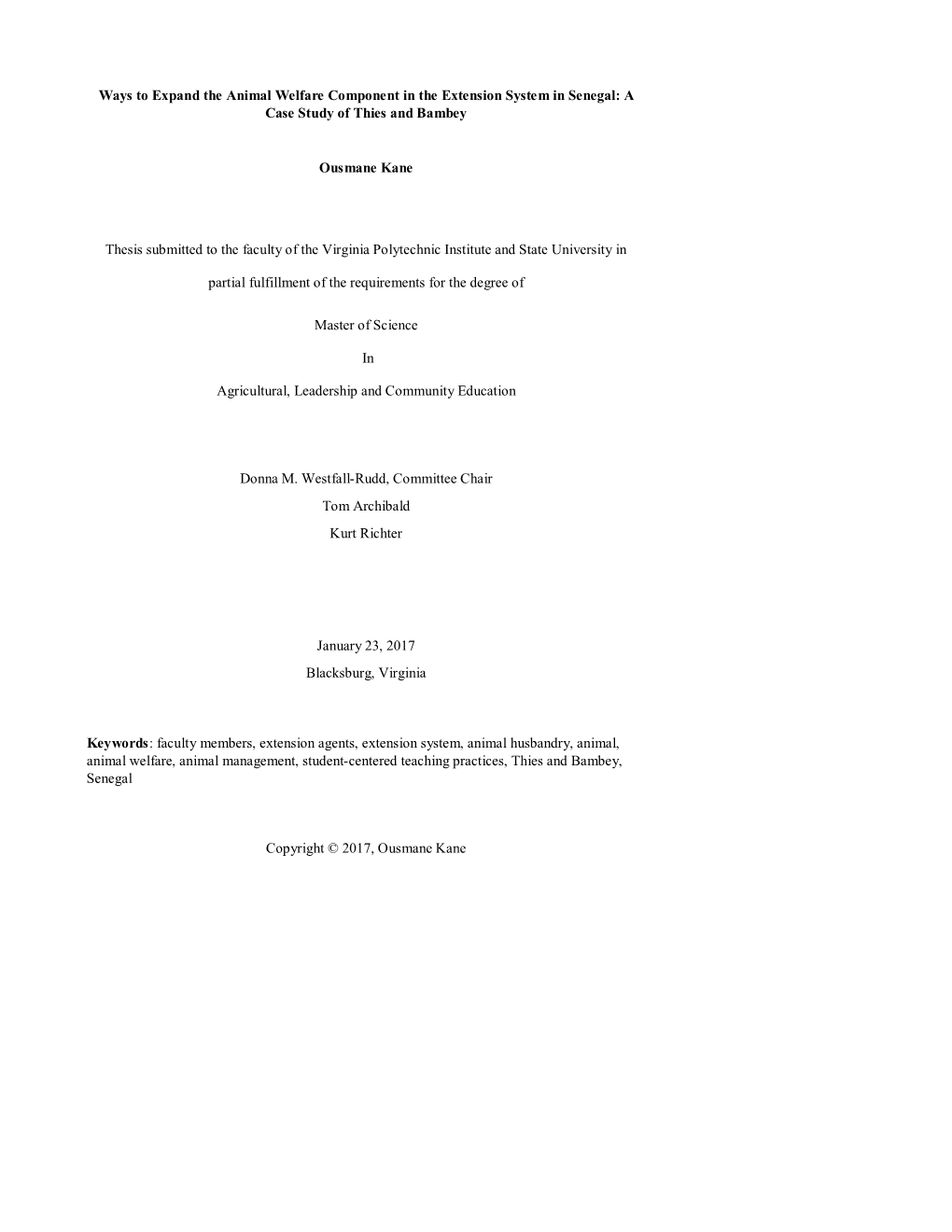 Ways to Expand the Animal Welfare Component in the Extension System in Senegal: a Case Study of Thies and Bambey