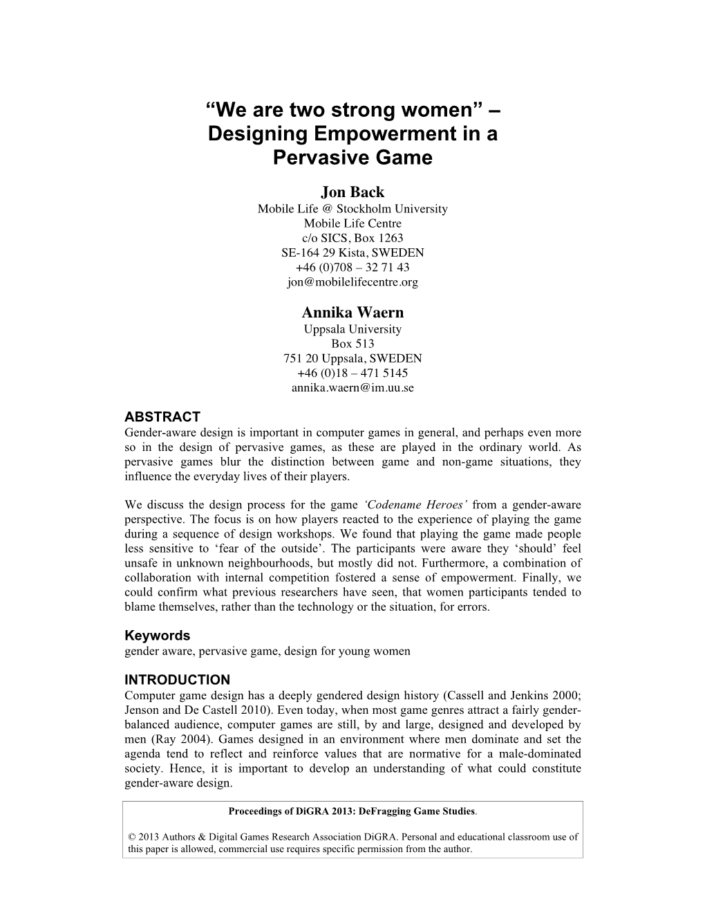 Designing Empowerment in a Pervasive Game