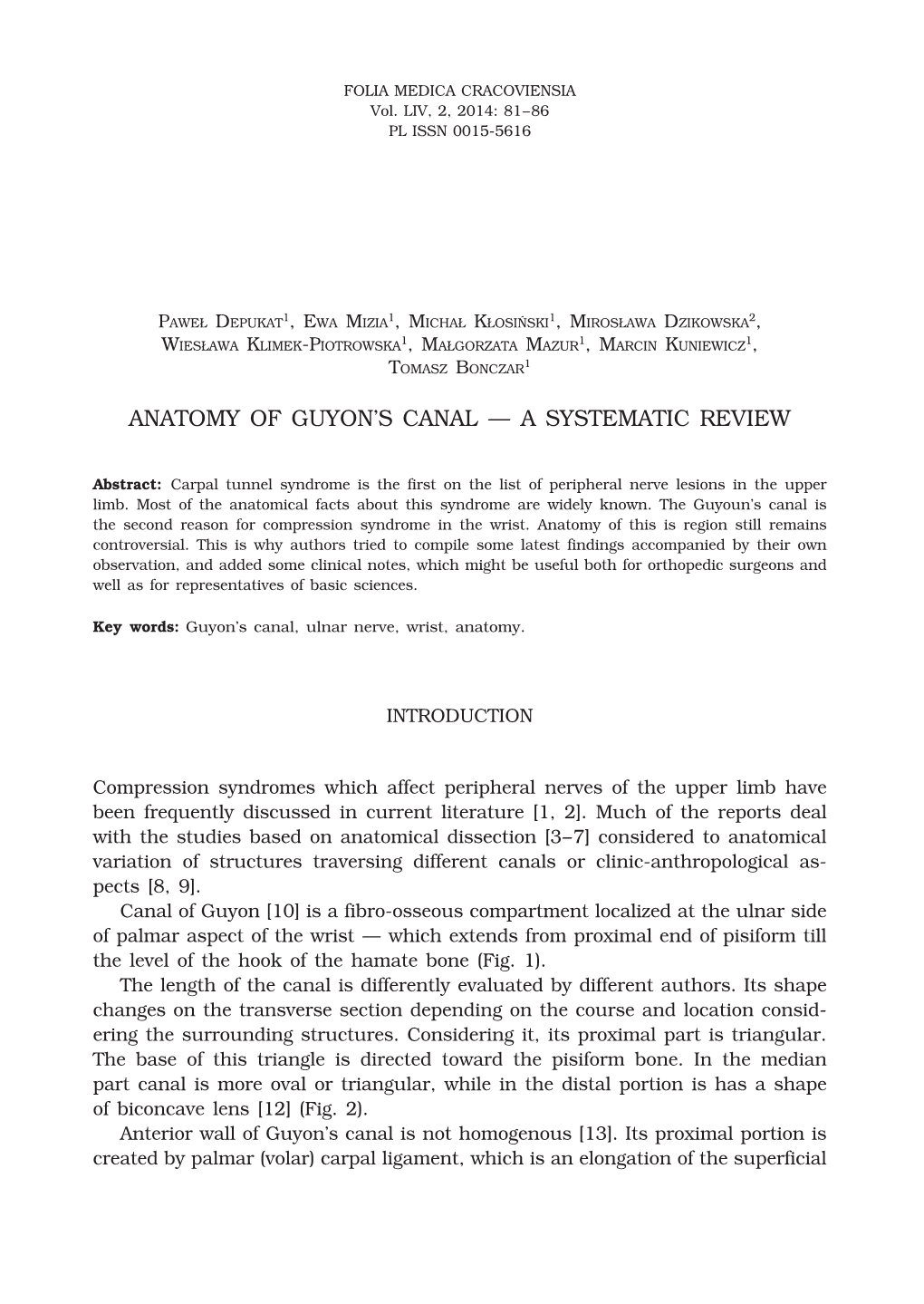 Anatomy of Guyon's Canal — a Systematic Review