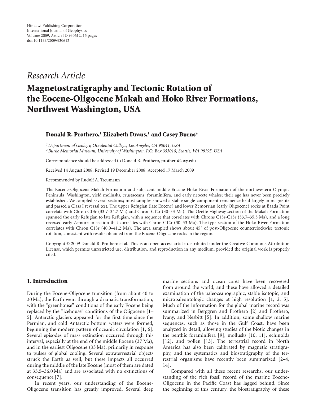 Magnetostratigraphy and Tectonic Rotation of the Eocene-Oligocene Makah and Hoko River Formations, Northwest Washington, USA