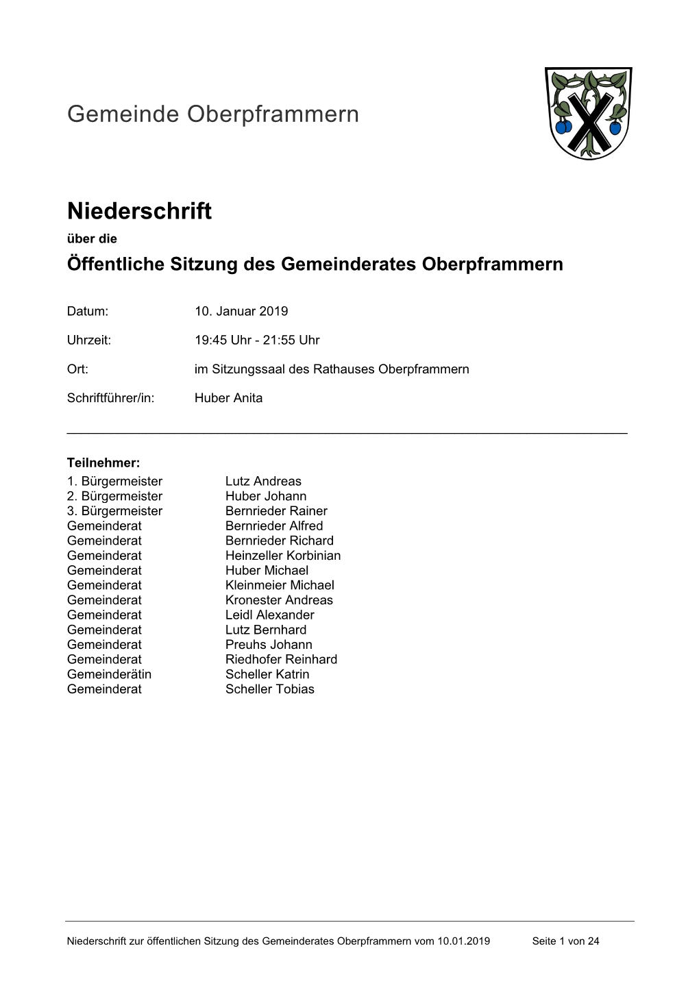 Gemeinde Oberpframmern Niederschrift
