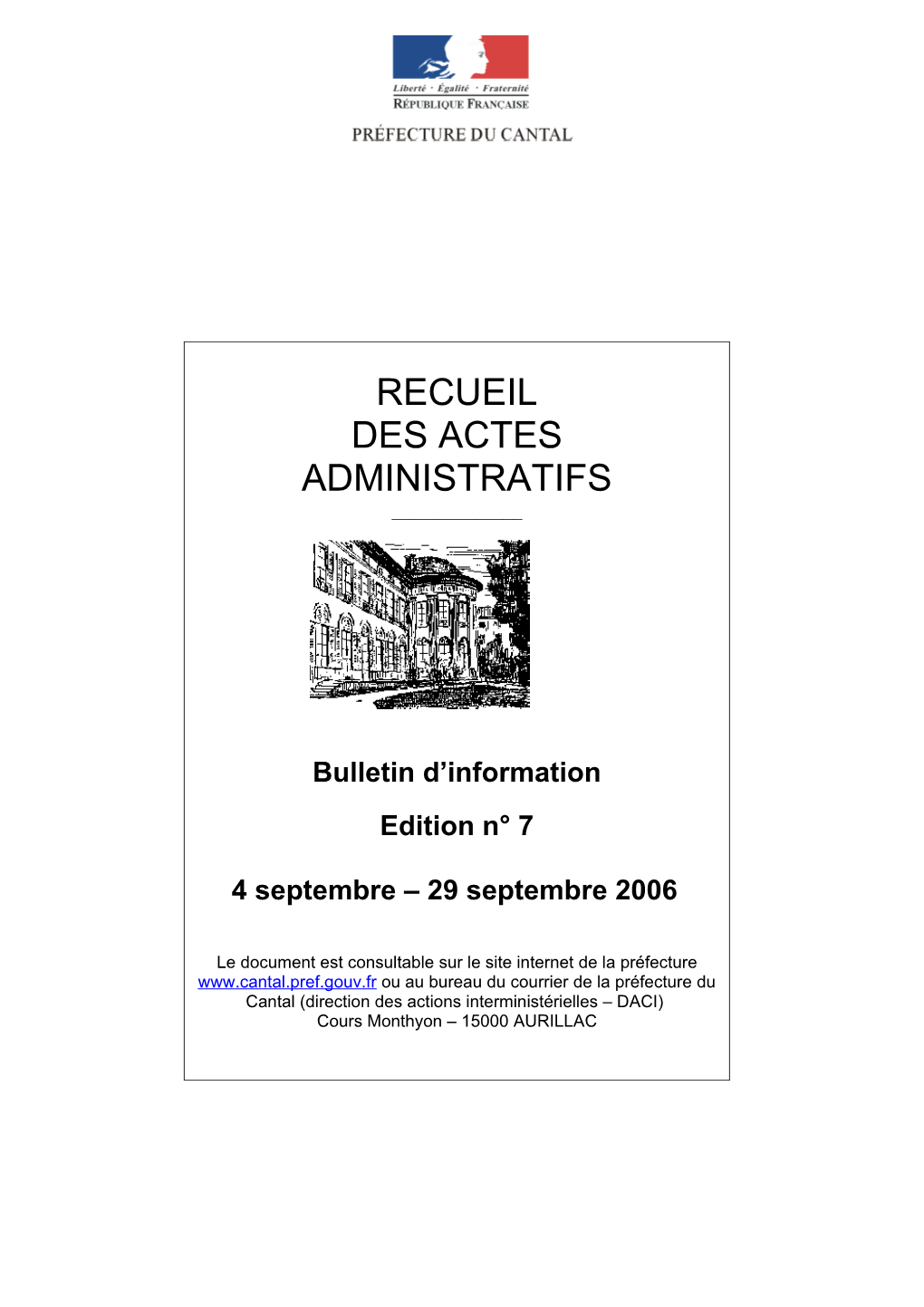 RECUEIL DES ACTES ADMINISTRATIFS ______Bulletin