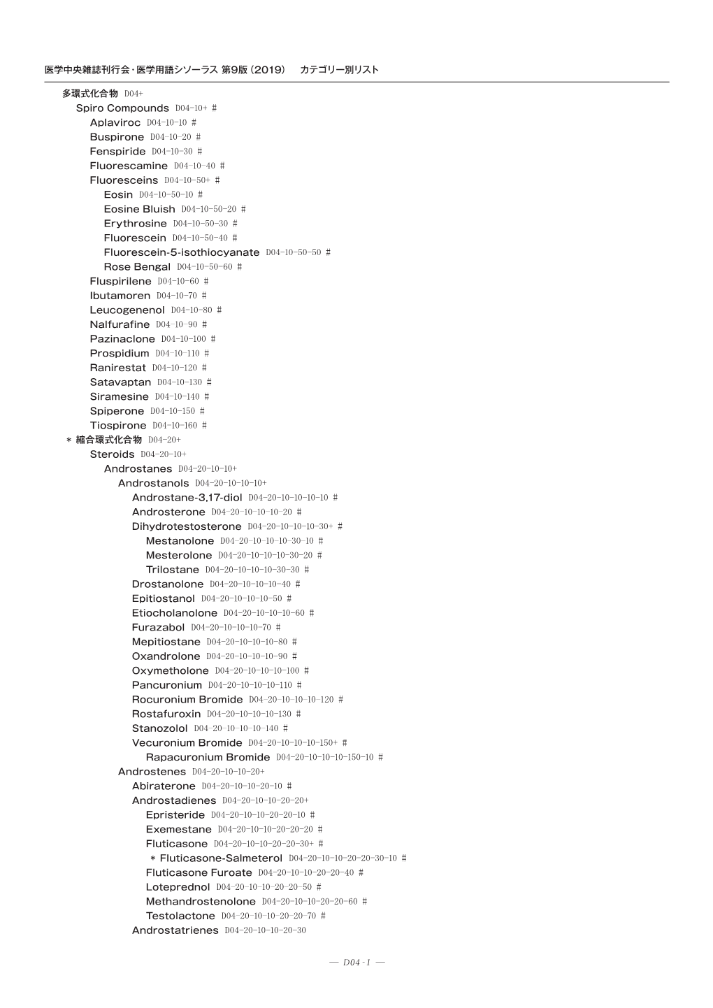 ― D04 - 1 ― 医学中央雑誌刊行会・医学用語シソーラス 第9版（ 2019） カテゴリー別リスト