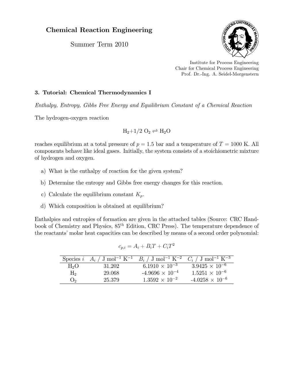 Chemical Thermodynamics I