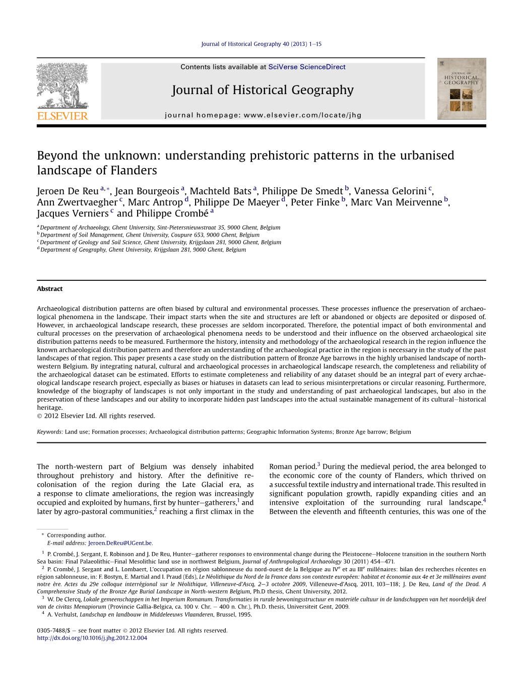 Beyond the Unknown: Understanding Prehistoric Patterns in the Urbanised Landscape of Flanders