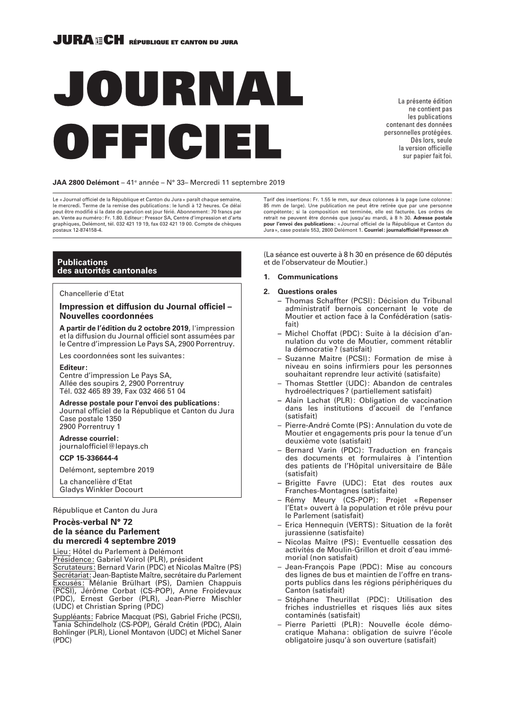 Journal Officiel No 33 Du 11.09.2019