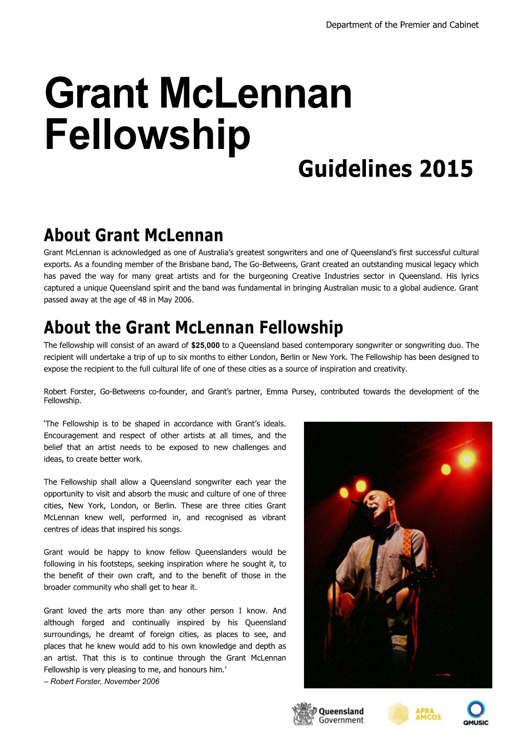 Grant Mclennan Fellowship Guidelines 2015