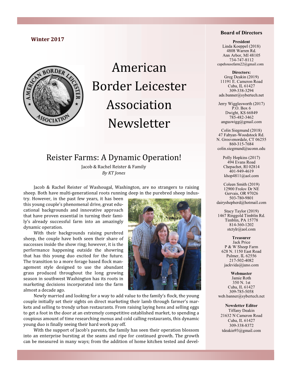 American Border Leicester Association Fall 2017 Newsletter