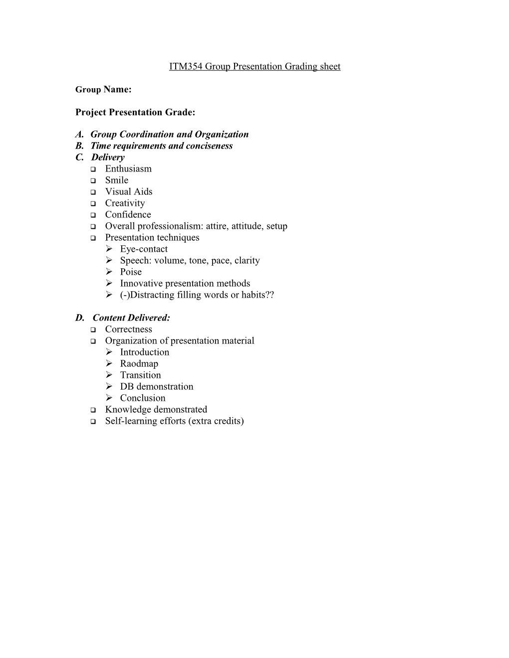 ITM354 Group Presentation Grading Sheet