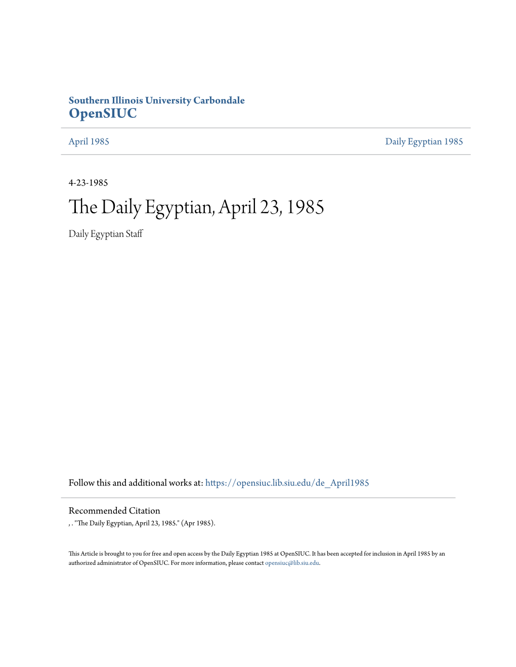 The Daily Egyptian, April 23, 1985
