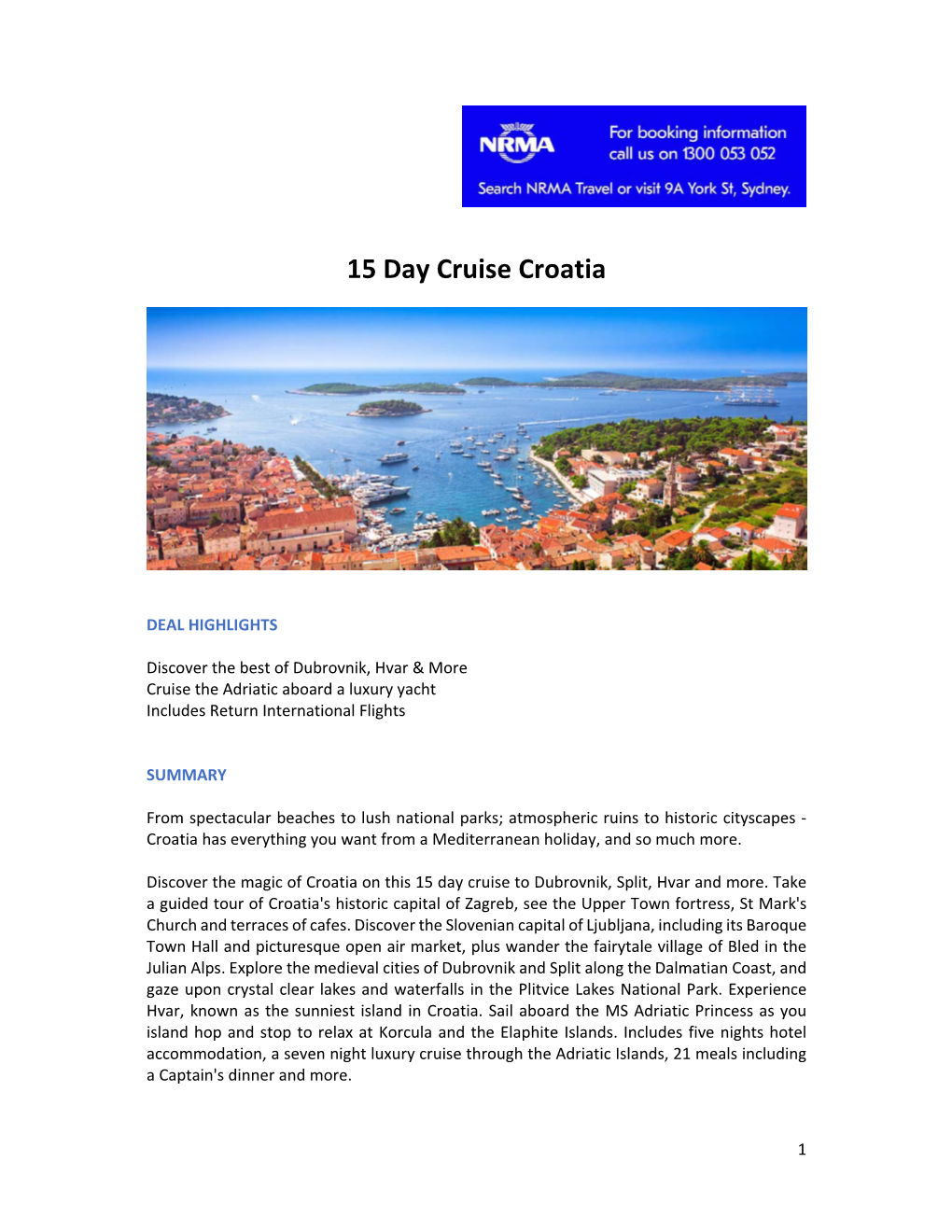 Cruise Croatia Itinerary