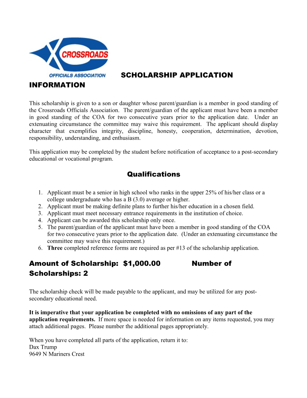 Scholarship Application Information