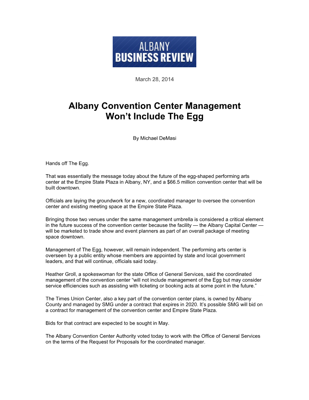 Albany Convention Center Management Won't Include The