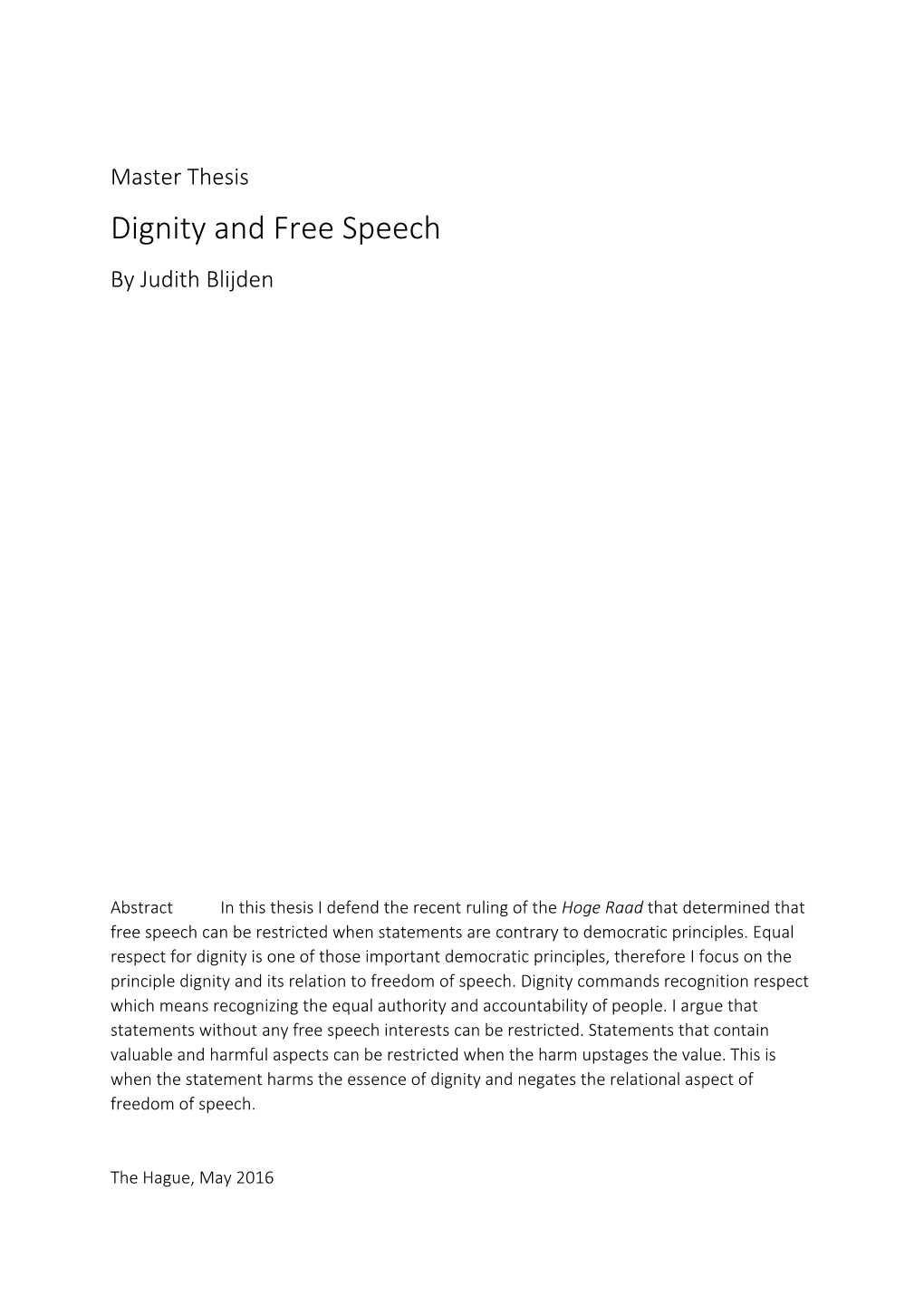 Dignity and Free Speech by Judith Blijden