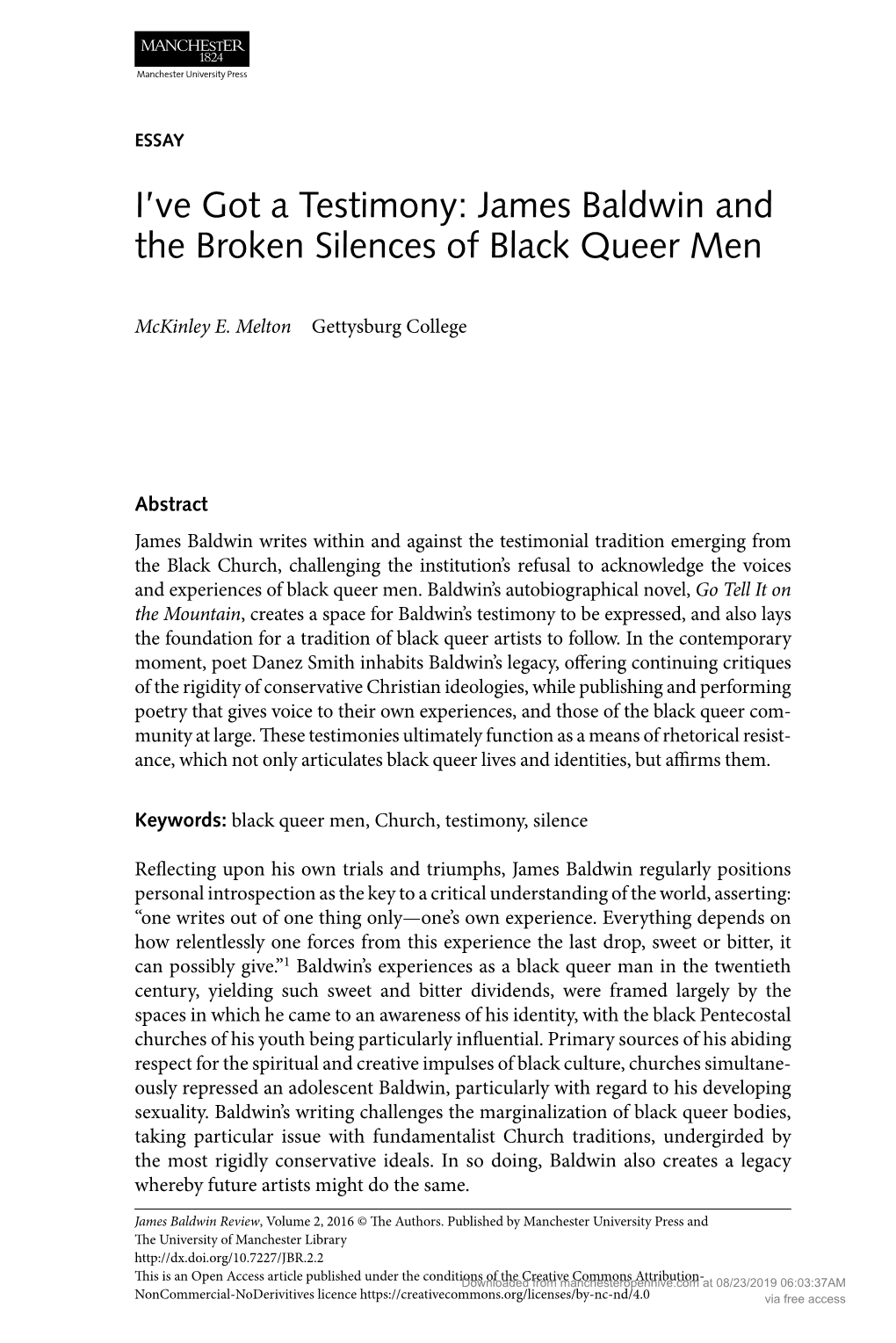 James Baldwin and the Broken Silences of Black Queer Men