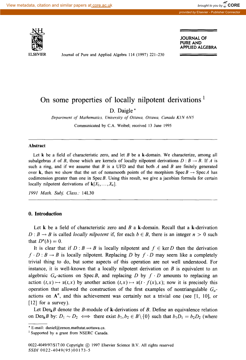 On Some Properties of Locally Nilpotent Derivations '