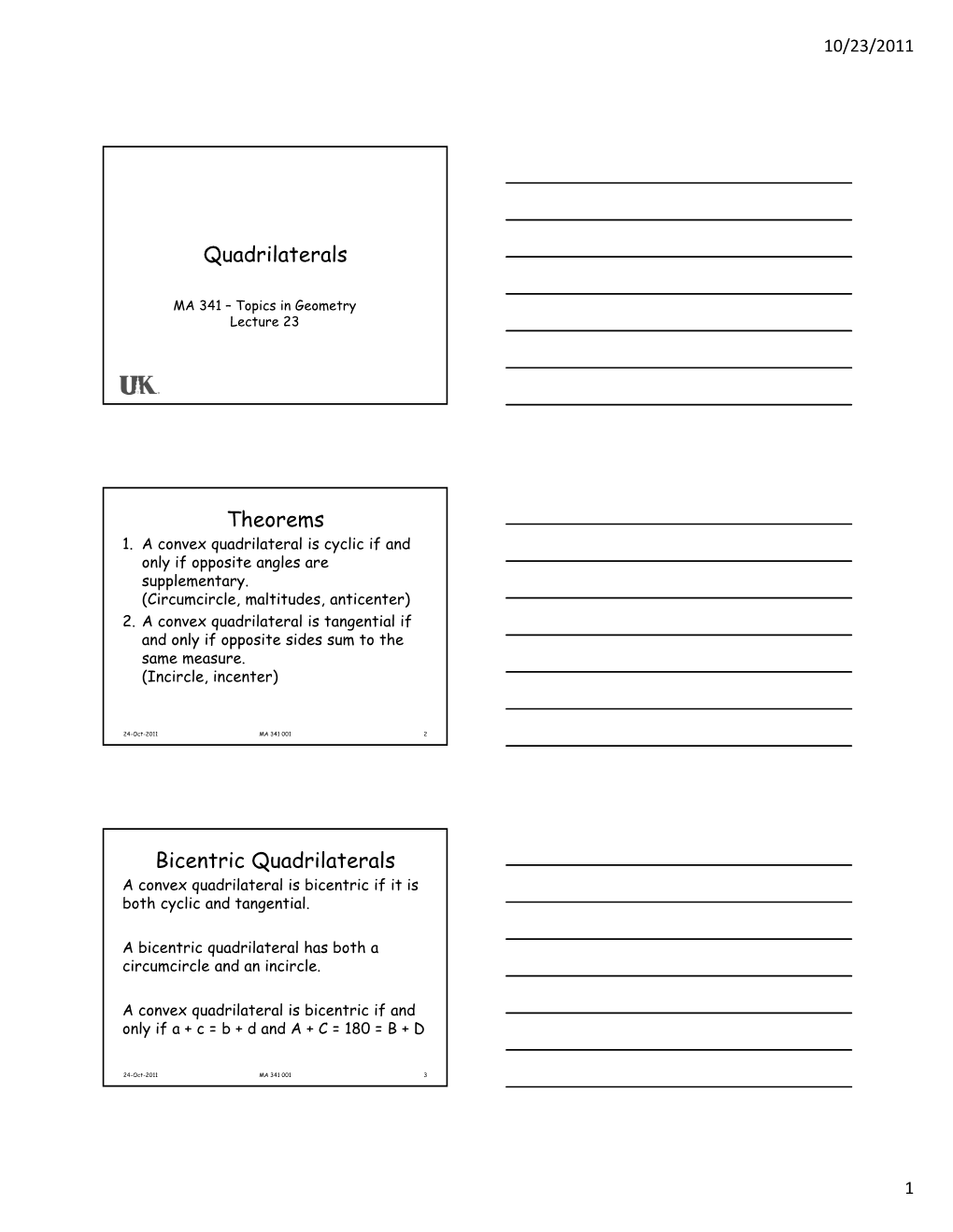 Quadrilaterals Theorems Bicentric Quadrilaterals