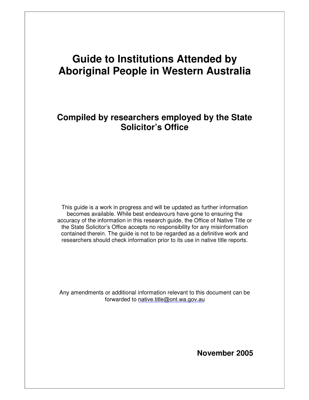 Guide to Institutions Attended by Aboriginal People in Western Australia