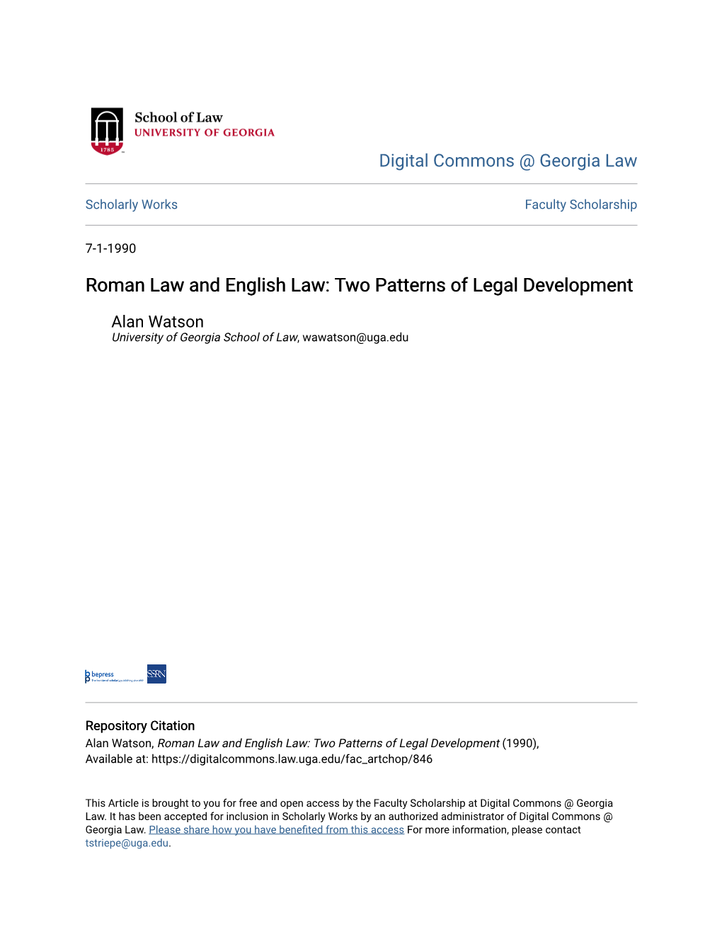 Roman Law and English Law: Two Patterns of Legal Development