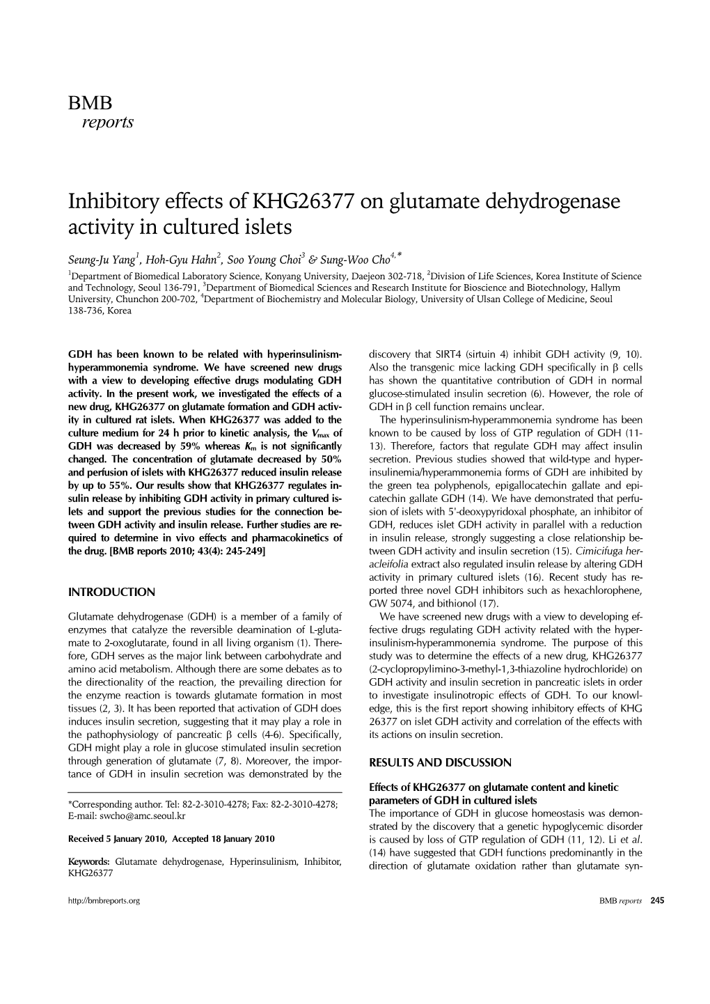 Inhibitory Effects of KHG26377 on Glutamate Dehydrogenase Activity in Cultured Islets